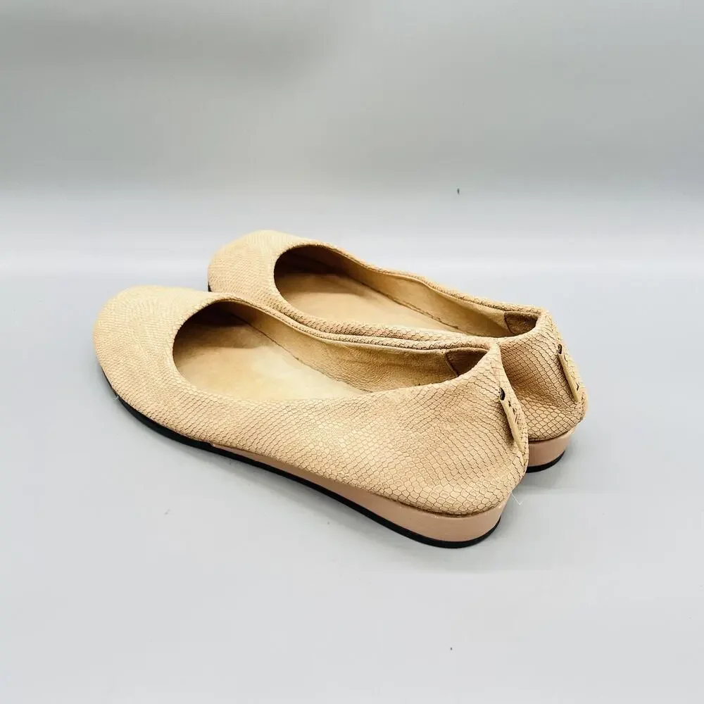 FS/NY Shoes Women 10 Beige Leather Animal Print Ballet Flats Slip On French Sole